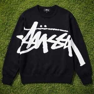 Stussy Men's Sweater in Black with White Logo
